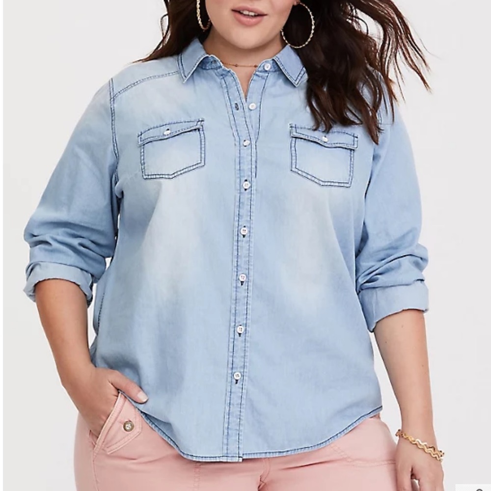 Torrid Light Wash Denim Button Up